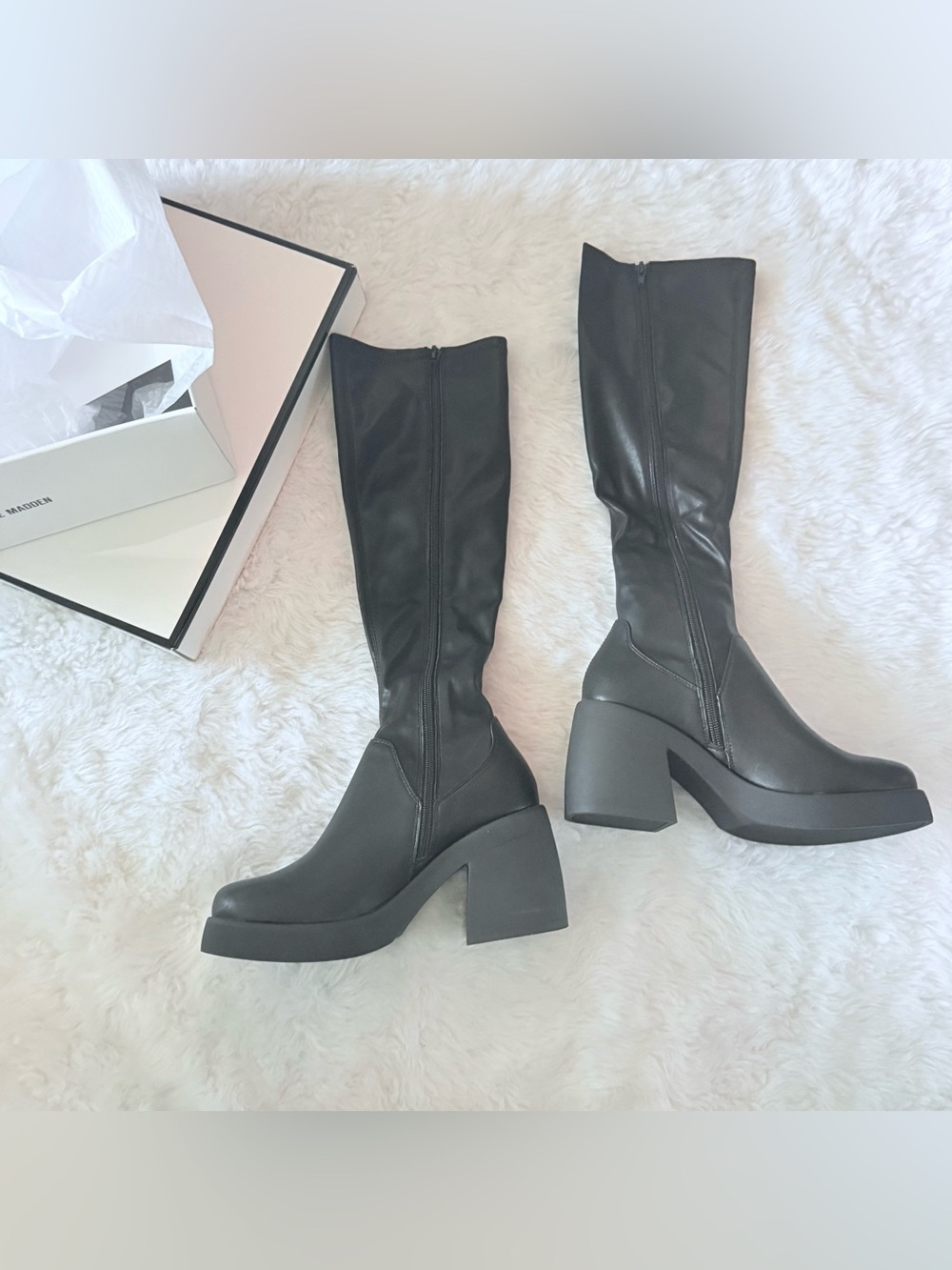 Steve Madden black Berkleigh knee high faux leather boots - Picture 4 of 8